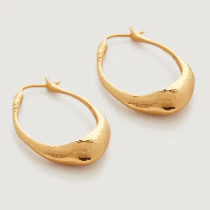 925 Sterling Silver Post Gold-Plated Copper Geometric Abstract Hoop Earrings for Women