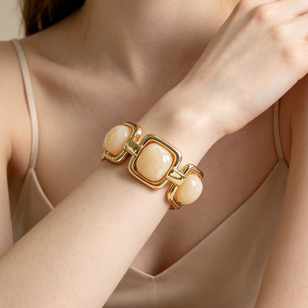 Geometric Pearl Panel Link Bracelet