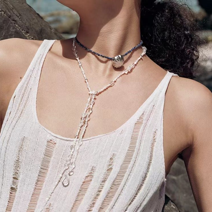 Silver Plated Double Layer Pearl Beaded Pendant Necklace