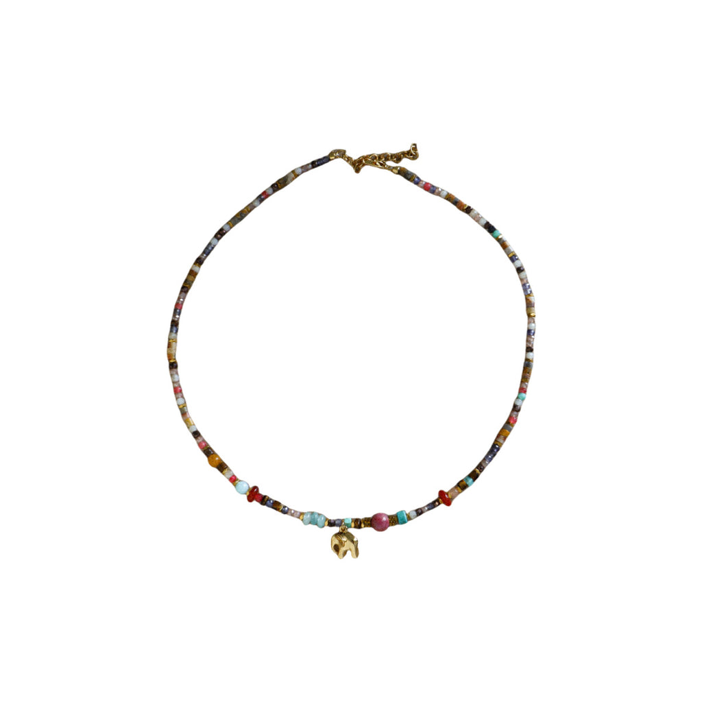 Gold Elephant Charm Colorful Beaded Bracelet