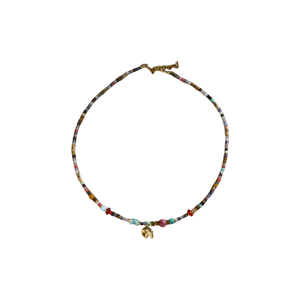 Gold Elephant Charm Colorful Beaded Bracelet