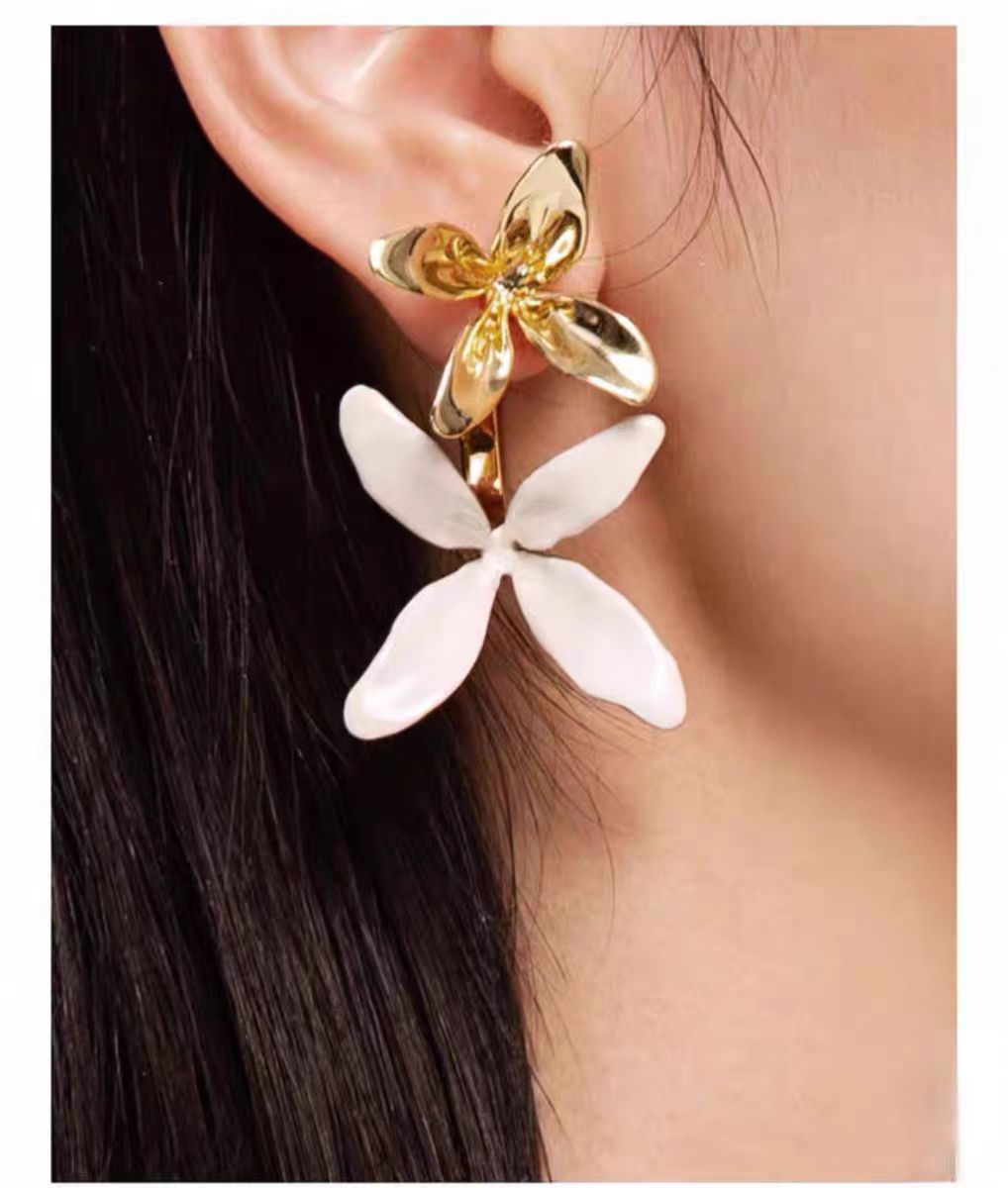 925 Sterling Silver Post Brass Plated Floral Fairy Style Dangle Earrings for Women