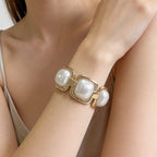 Geometric Pearl Panel Link Bracelet