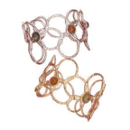Silver-Plated Copper Openwork Hollow Geometric Cuff Bracelet and Earring Jewelry Set for Women