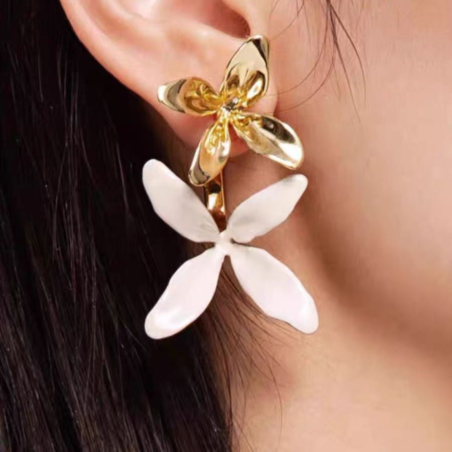 925 Sterling Silver Post Brass Plated Floral Fairy Style Dangle Earrings for Women
