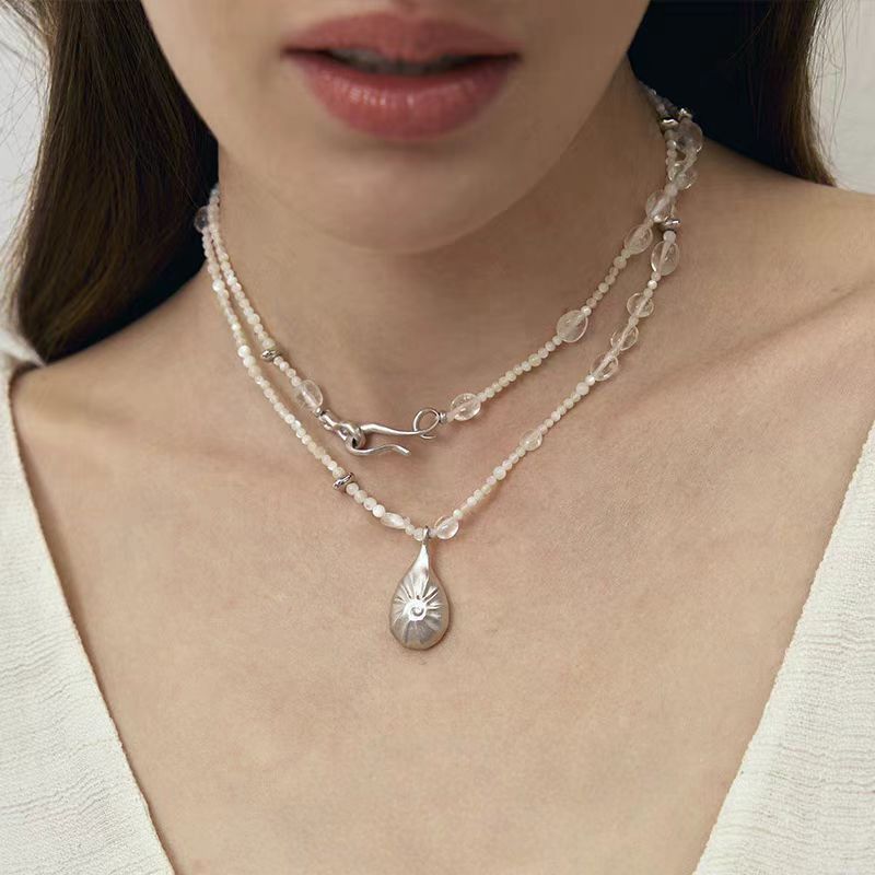 Silver Plated Double Layer Pearl Beaded Pendant Necklace
