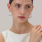 Silver-Plated Copper Openwork Hollow Geometric Cuff Bracelet and Earring Jewelry Set for Women