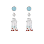 Silver-Plated Beaded Tassel Dangle Earrings with Turquoise Stone for Women.