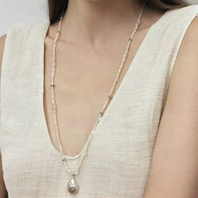 Silver Plated Double Layer Pearl Beaded Pendant Necklace