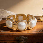 Geometric Pearl Panel Link Bracelet