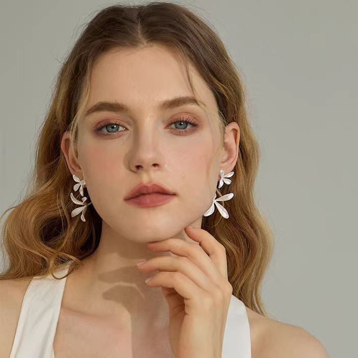 925 Sterling Silver Post Brass Plated Floral Fairy Style Dangle Earrings for Women