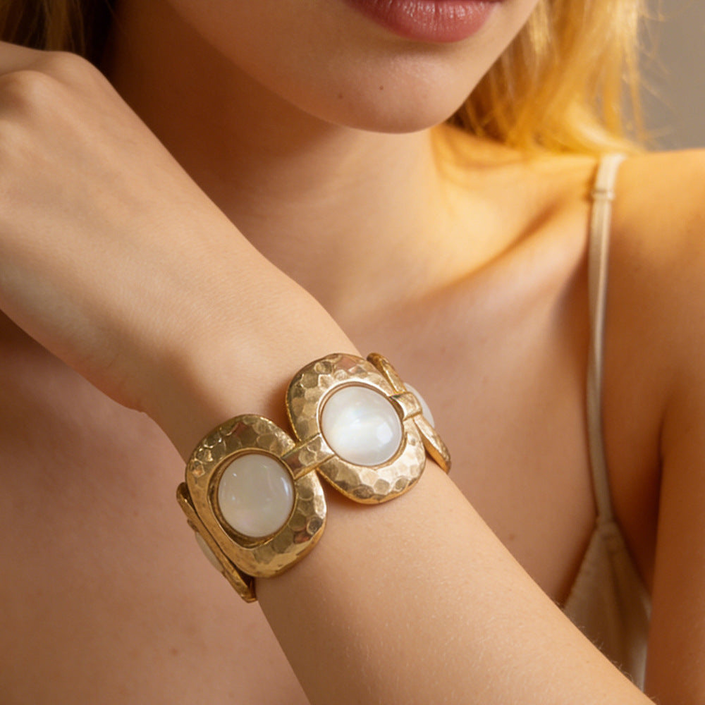 Geometric Pearl Panel Link Bracelet