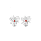925 Sterling Silver Post Gold-Plated Flower Stud Earrings with Enamel and Red Crystal for Women