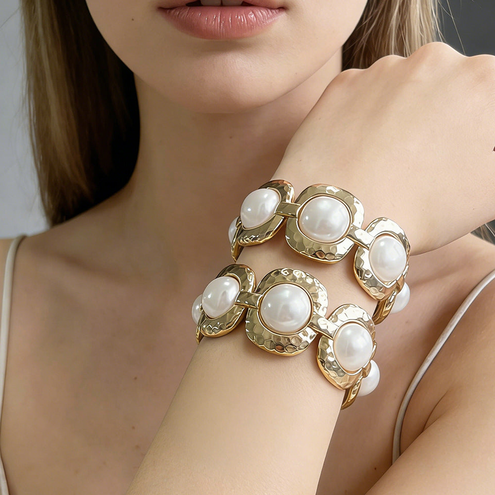 Geometric Pearl Panel Link Bracelet