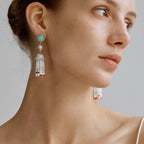Silver-Plated Beaded Tassel Dangle Earrings with Turquoise Stone for Women.