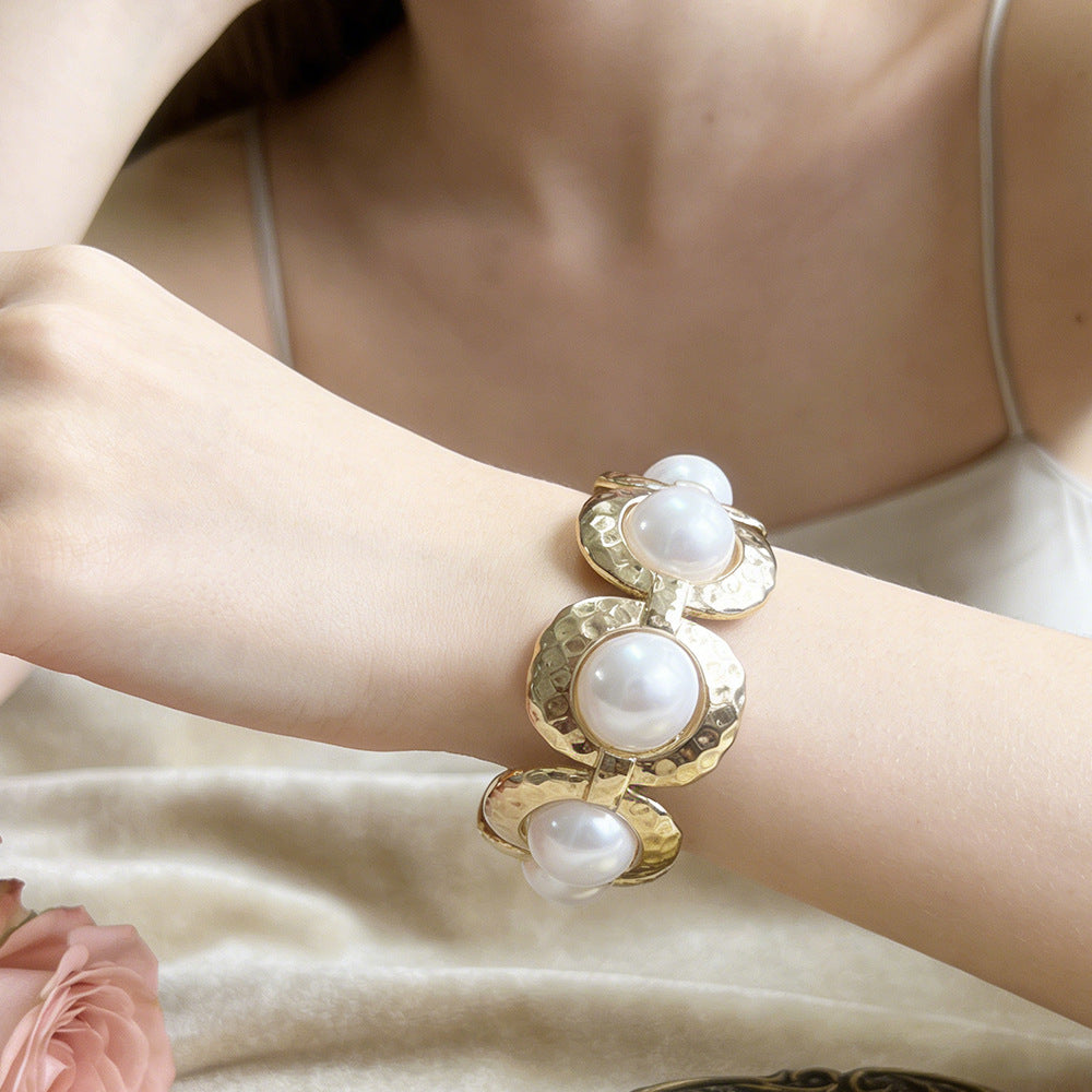 Geometric Pearl Panel Link Bracelet