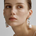 Silver-Plated Beaded Tassel Dangle Earrings with Turquoise Stone for Women.
