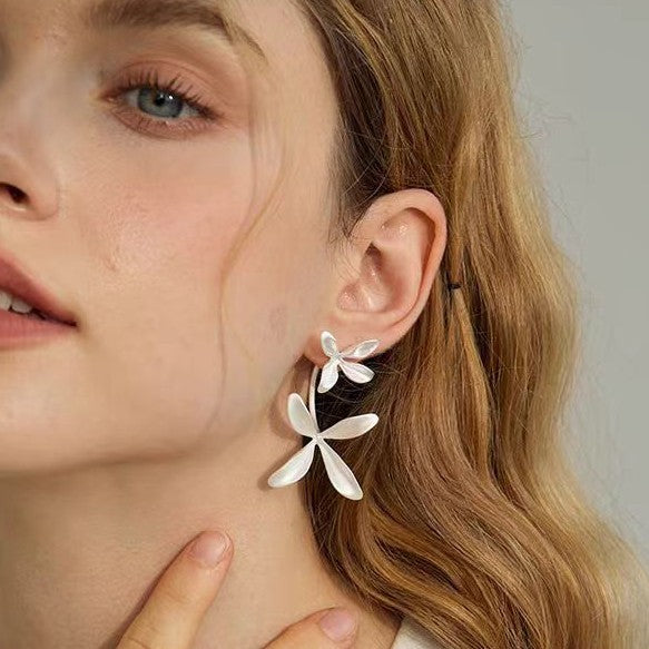 925 Sterling Silver Post Brass Plated Floral Fairy Style Dangle Earrings for Women