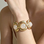 Geometric Pearl Panel Link Bracelet