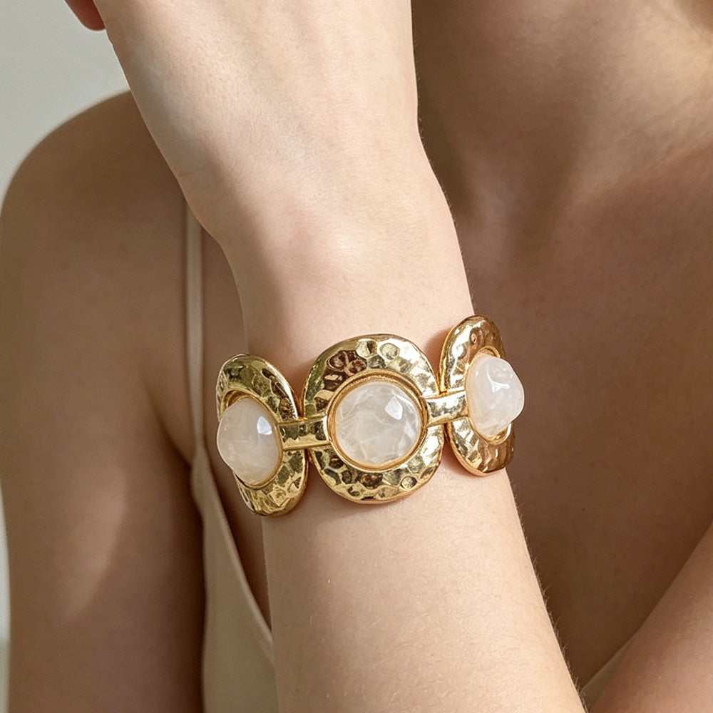 Geometric Pearl Panel Link Bracelet