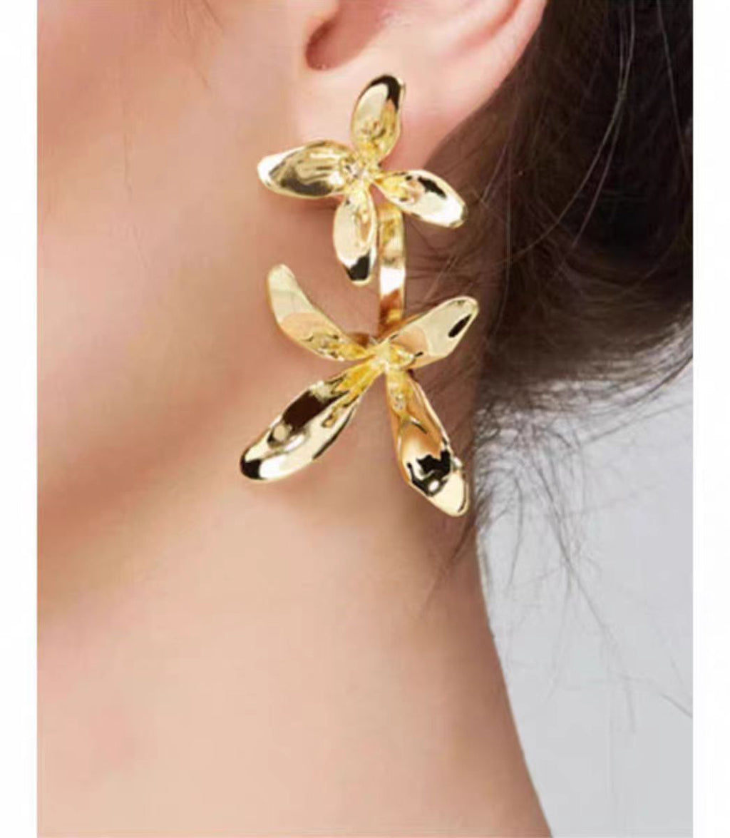 925 Sterling Silver Post Brass Plated Floral Fairy Style Dangle Earrings for Women