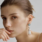 Silver-Plated Beaded Tassel Dangle Earrings with Turquoise Stone for Women.