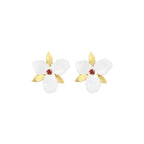 925 Sterling Silver Post Gold-Plated Flower Stud Earrings with Enamel and Red Crystal for Women