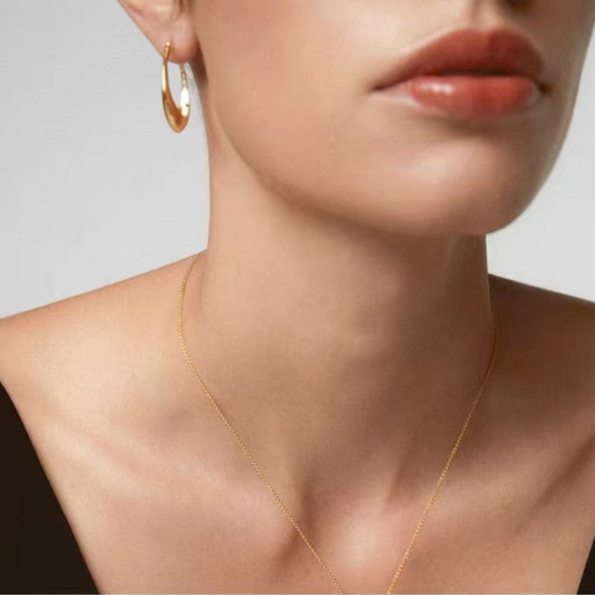 925 Sterling Silver Post Gold-Plated Copper Geometric Abstract Hoop Earrings for Women