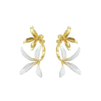 925 Sterling Silver Post Brass Plated Floral Fairy Style Dangle Earrings for Women