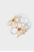 Silver-Plated Copper Openwork Hollow Geometric Cuff Bracelet and Earring Jewelry Set for Women