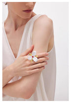 925 Sterling Silver Post Gold-Plated Flower Stud Earrings with Enamel and Red Crystal for Women